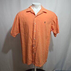 Vintage Polo Ralph Lauren Curham Shirt Mens Size XL Linen Blend Loop Collar Camp